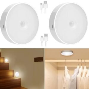 White Warm Motion Sensor Light for Home with USB Charging Self Adhesive Led Nightlight Rechargeable Body Sensor Wall Light for Bedroom, Stairs (Warm White, Pack of 2) - Plastic