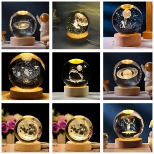 3d Crystal Ball Night Light,2.4 Inch Glass Ball | Night LED Lamp with Woodern Base| for Men, Women, Kids, Boys, Girls