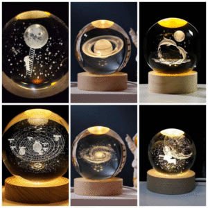 3d Crystal Ball Night Light,2.4 Inch Glass Ball | Night LED Lamp with Woodern Base| for Men, Women, Kids, Boys, Girls