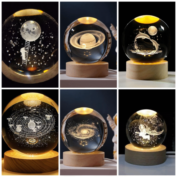 3d Crystal Ball Night Light,2.4 Inch Glass Ball | Night LED Lamp with Woodern Base| for Men, Women, Kids, Boys, Girls
