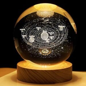 3d Crystal Ball Night Light,2.4 Inch Glass Ball | Night LED Lamp with Woodern Base| for Men, Women, Kids, Boys, Girls| Universe