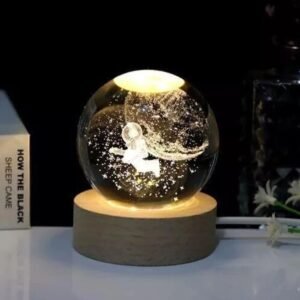 3d Crystal Ball Night Light,2.4 Inch Glass Ball | Night LED Lamp with Woodern Base| for Men, Women, Kids, Boys, Girls | Astronaut