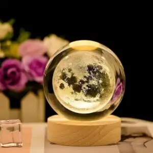 3d Crystal Ball Night Light,2.4 Inch Glass Ball | Night LED Lamp with Woodern Base| for Men, Women, Kids, Boys, Girls | Moon